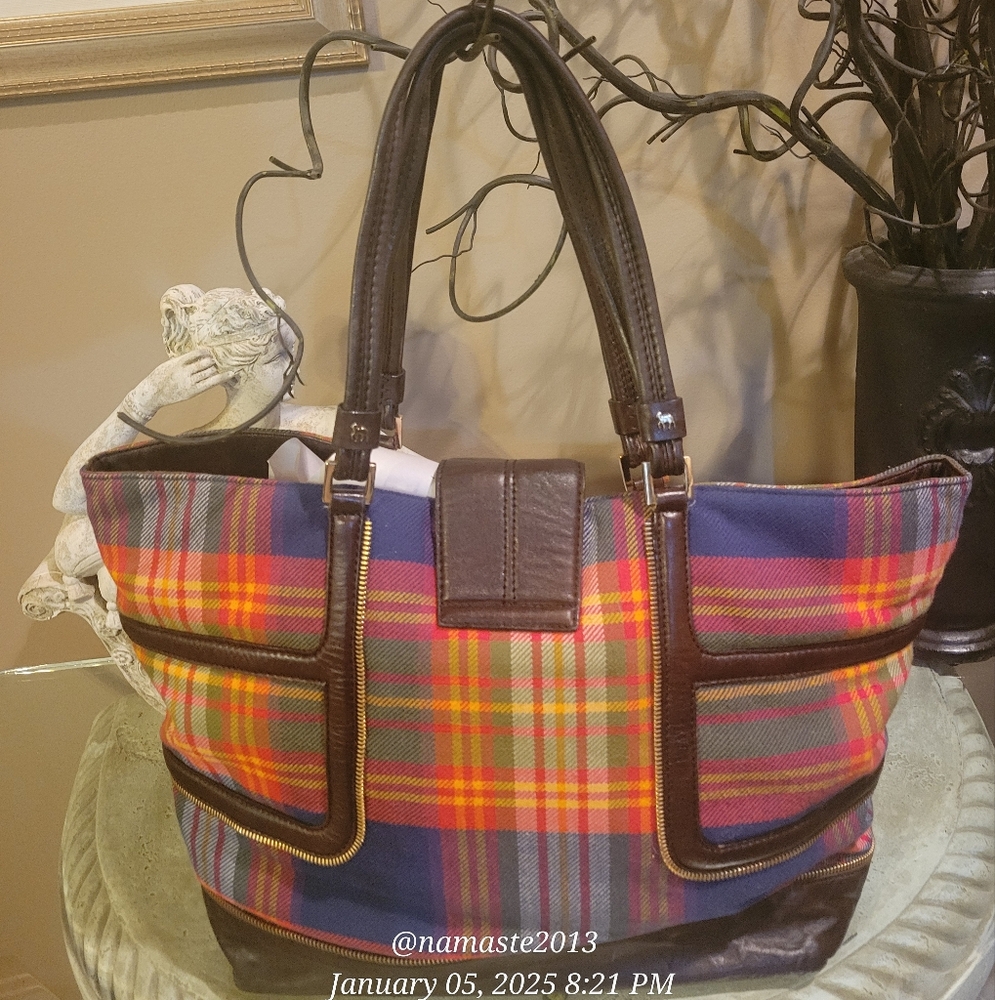 L.A.M.B. Gwen Stefani Plaid Leather  Satchel Shoulder Bag Designer Celebrity  75 - Picture 9 of 15